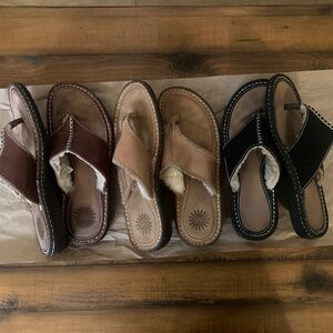EUC sz 8- UGG Layback Tan+Brown Leather +Black Suede Sandals